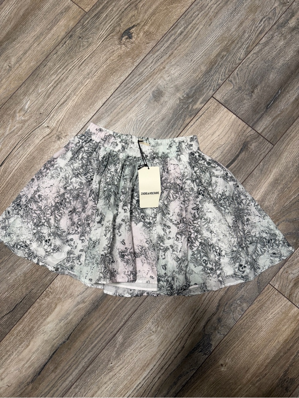 Zadig & Voltaire Pink, White and Black Floral Circle Skirt